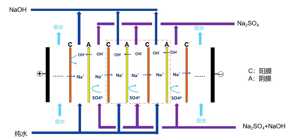 Principle of Alkali and Salt Separation Electrodialysis